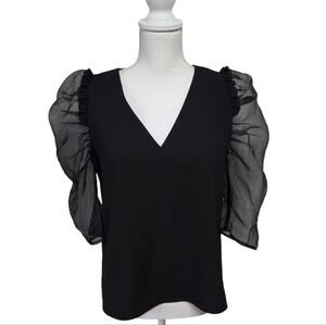 Crosby by Mollie Burch Black Sheer Puff Sleeves Statement Top Womens  Medium